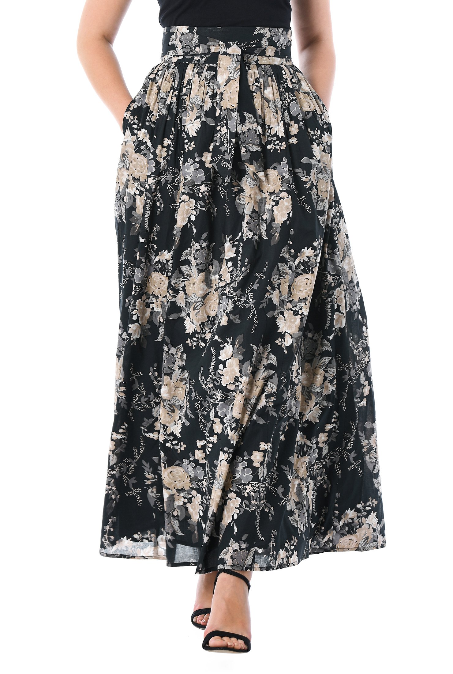 Shop Floral print cotton tie waist maxi skirt | eShakti