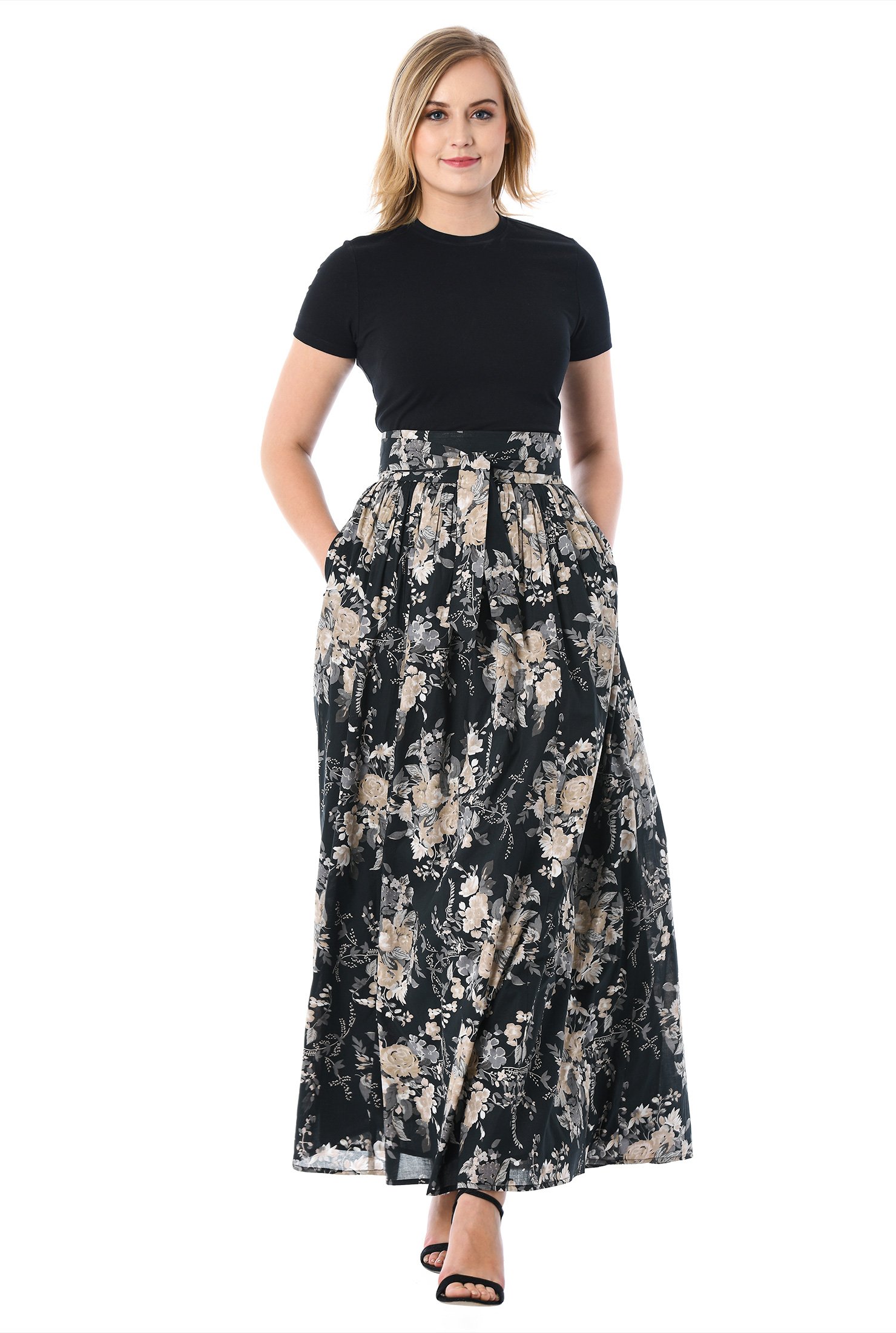 Shop Floral print cotton tie waist maxi skirt | eShakti
