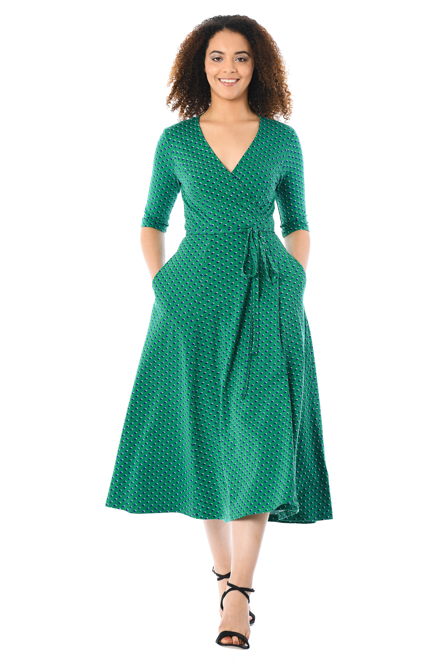 Shop Polka dot print cotton knit wrap dress eShakti