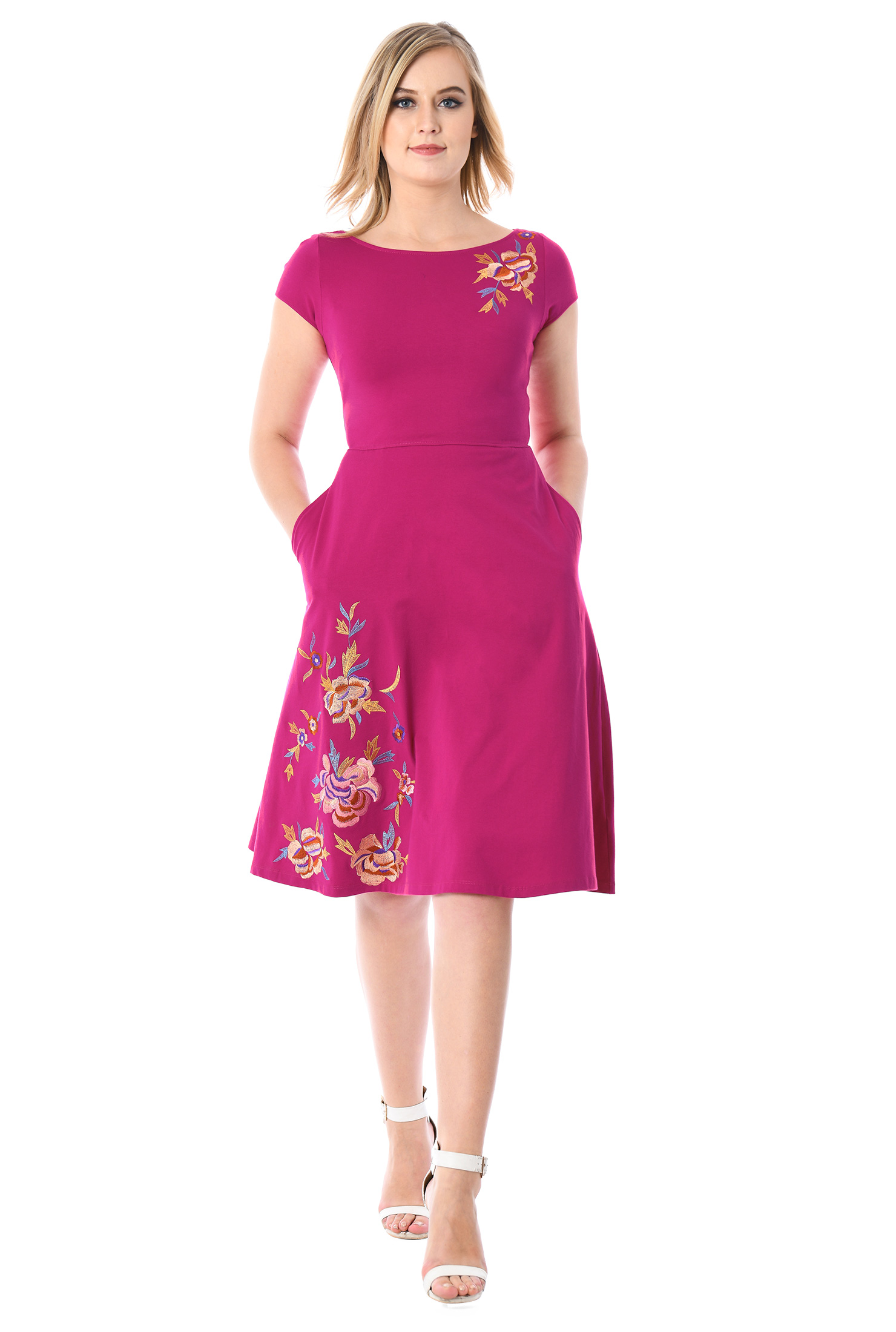 Shop Floral embellished cotton knit dress eShakti