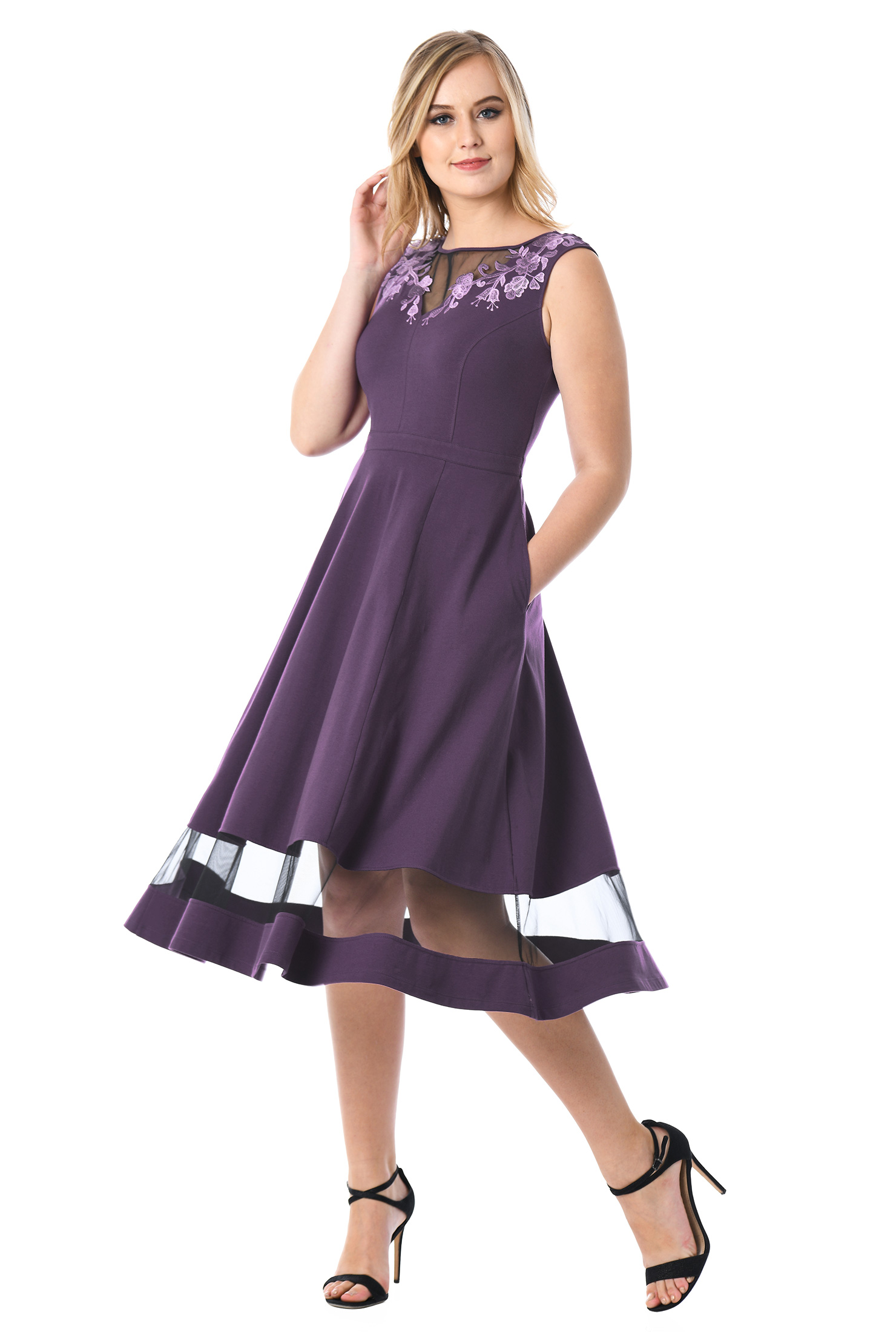 Shop Illusion floral embellished cotton knit dress eShakti