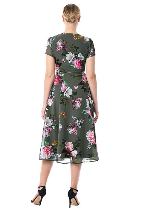 Shop Rose print georgette wrap dress | eShakti