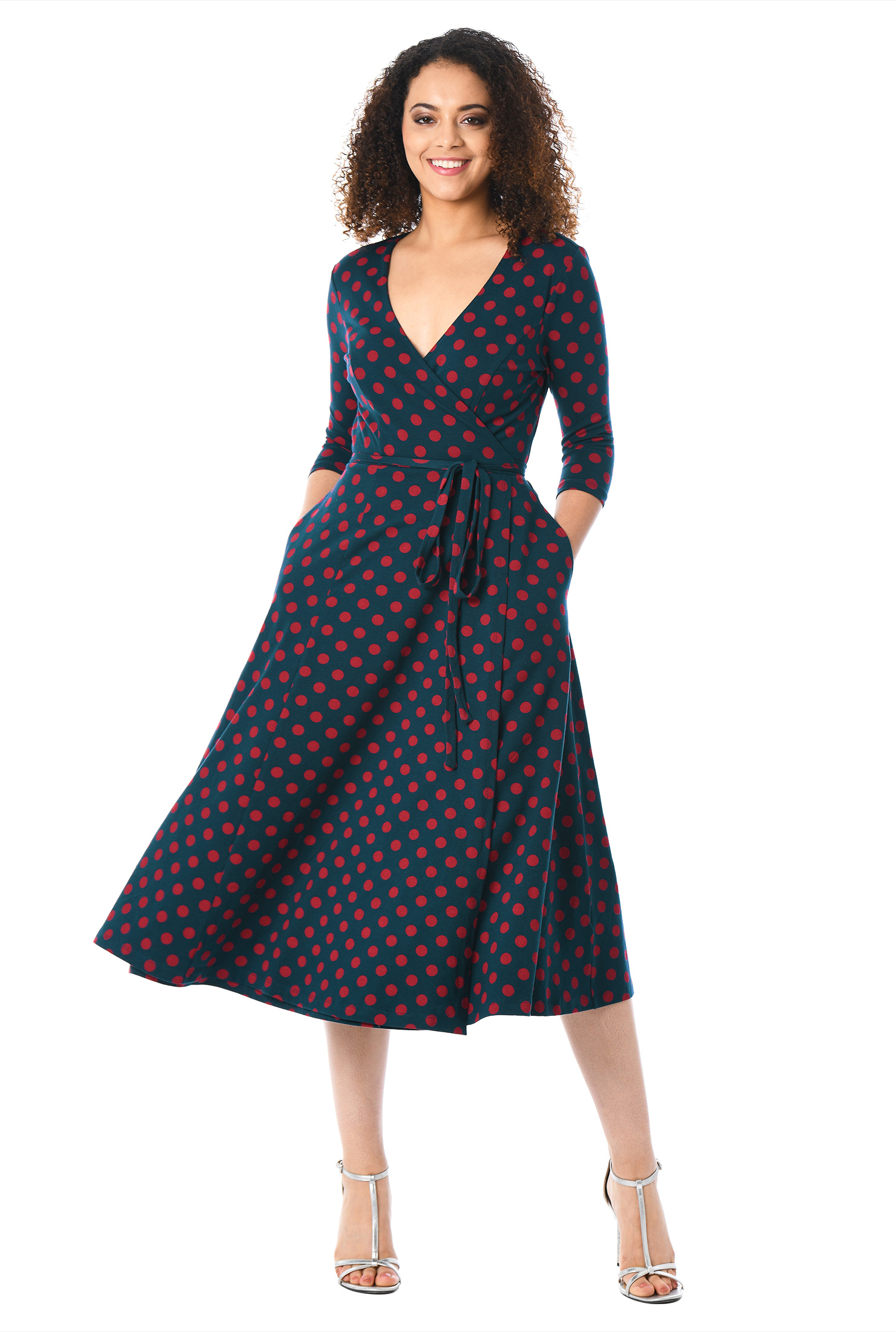 Shop Polka dot cotton knit wrap dress eShakti