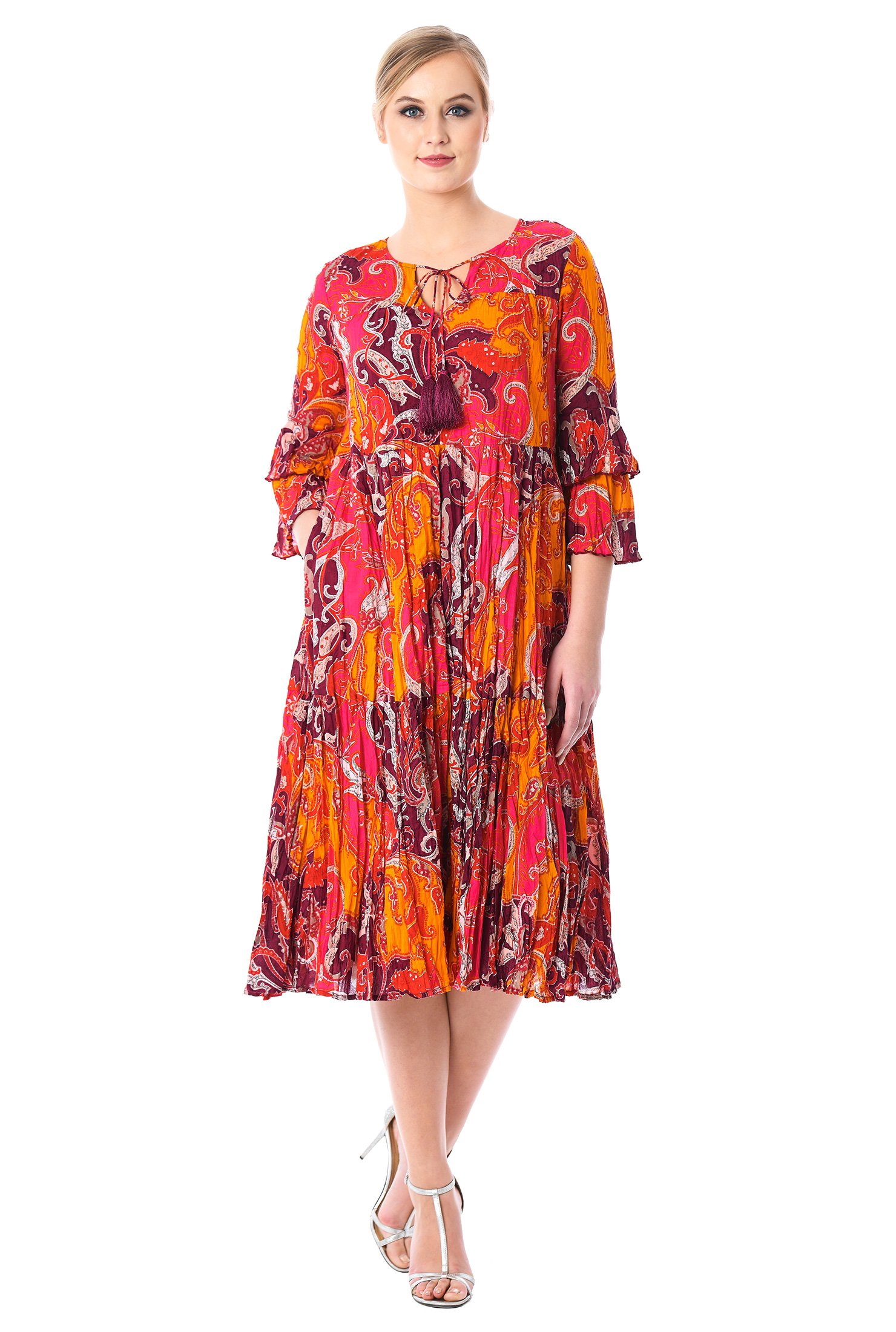 Shop Floral paisley print tiered shift dress | eShakti