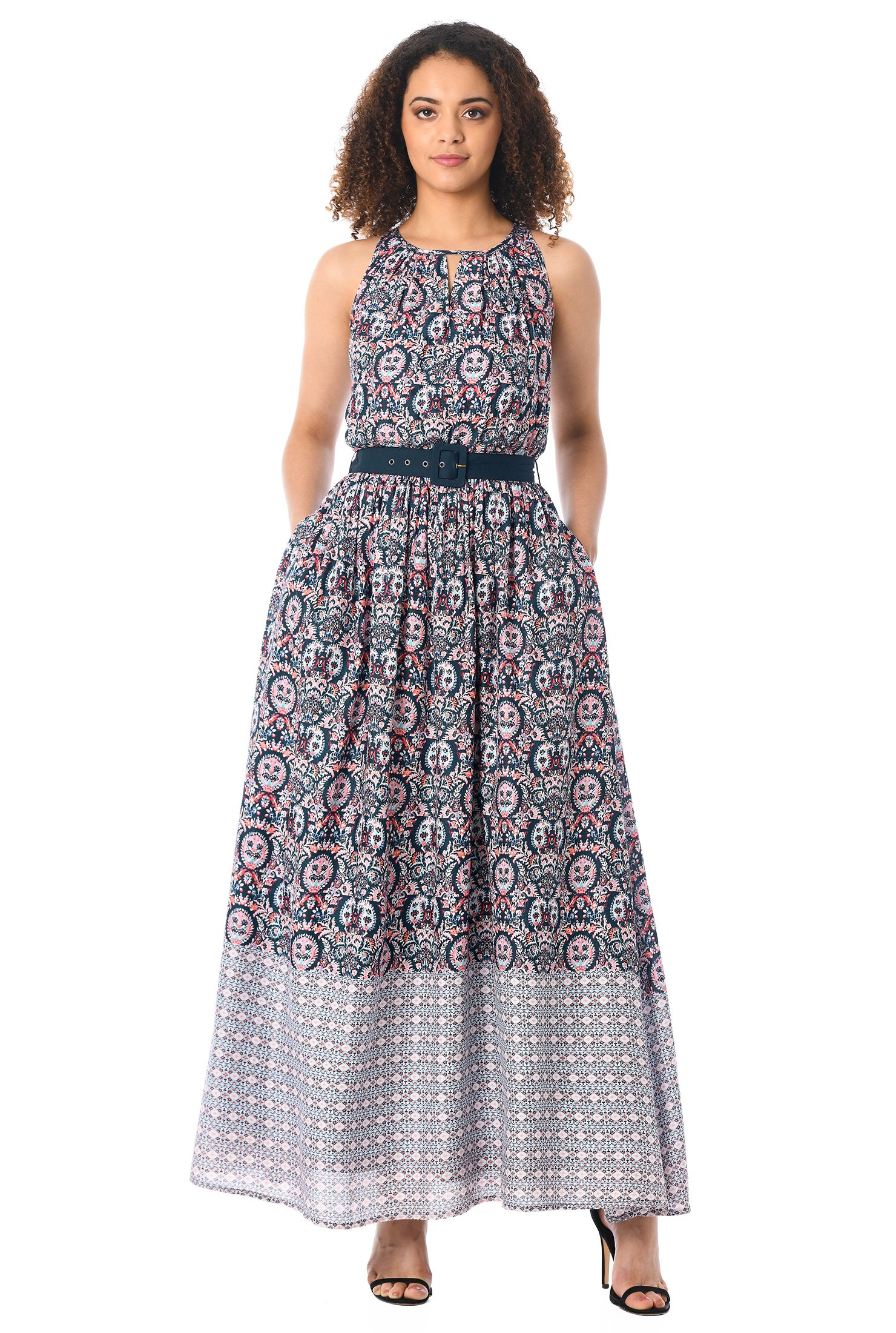 Shop Graphic floral print belted maxi dress | eShakti