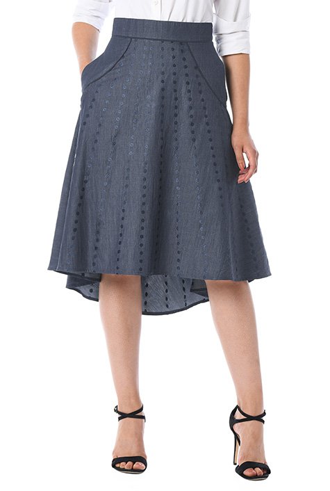 Shop Polka dot embellished cotton chambray skirt | eShakti