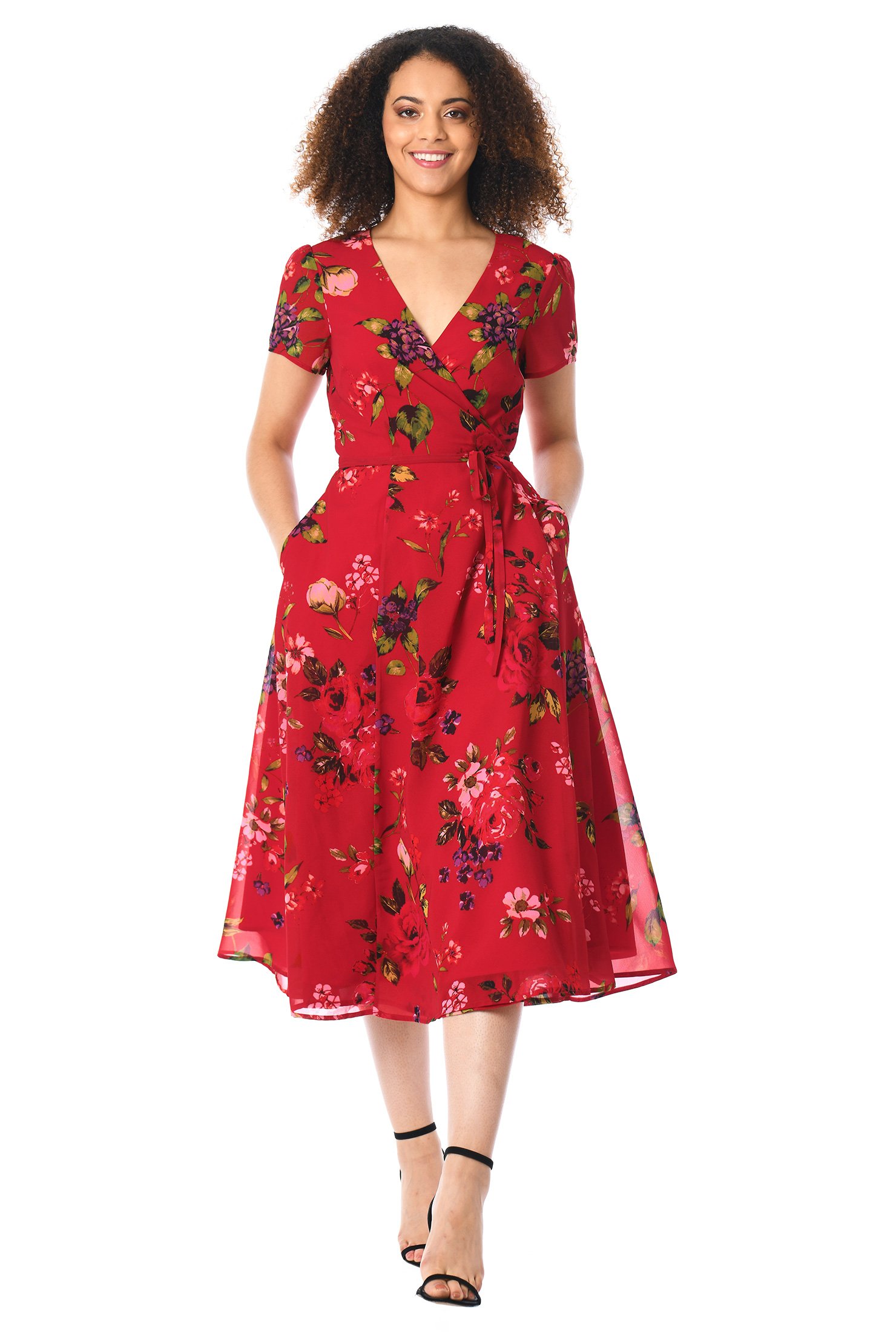 Shop Rose print georgette wrap dress | eShakti