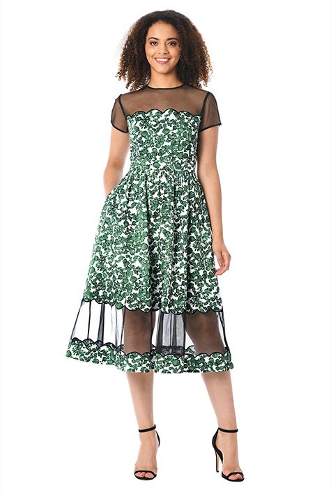 Shop Illusion scallop trim floral print cotton dress | eShakti