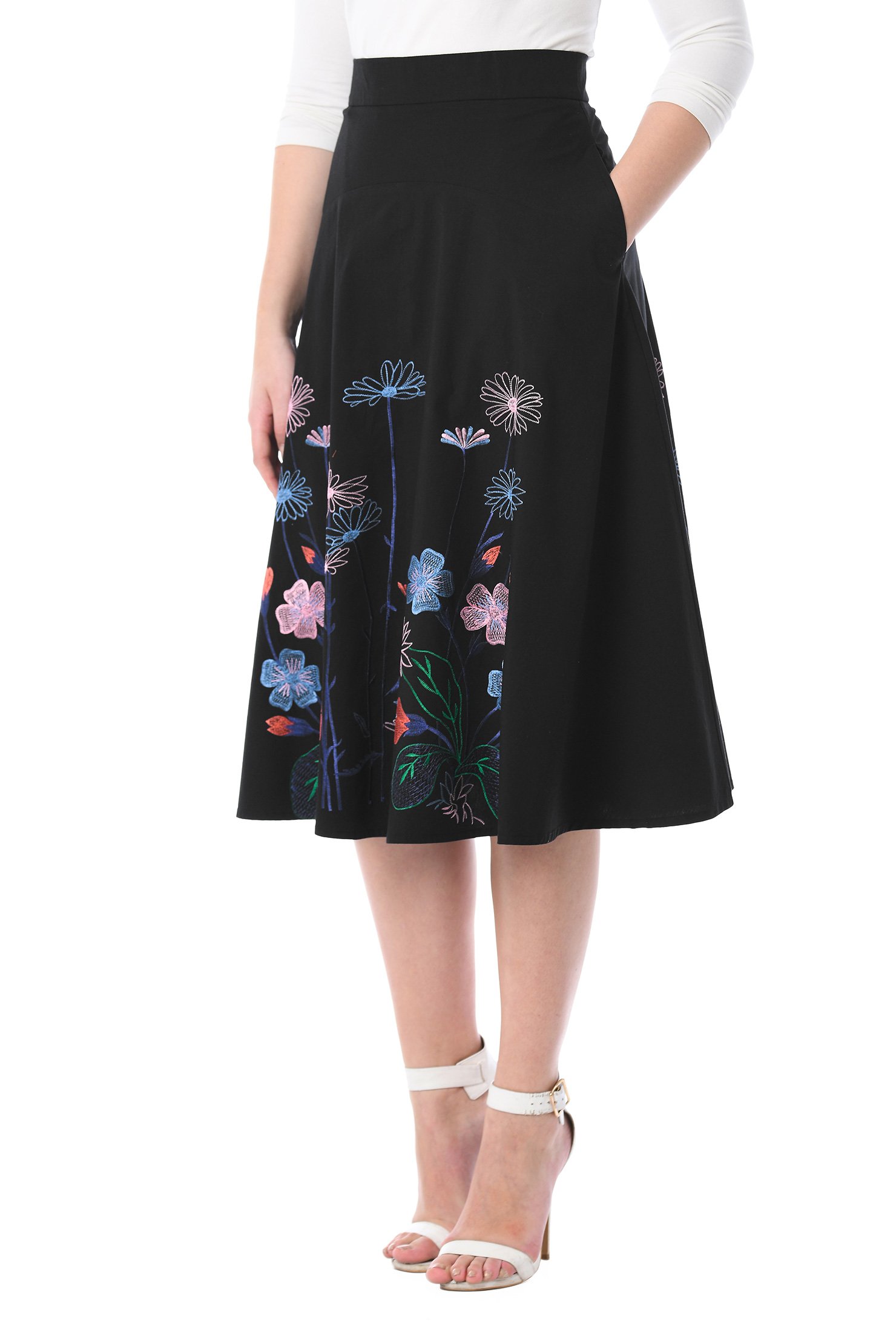Shop Floral embellished cotton poplin skirt | eShakti