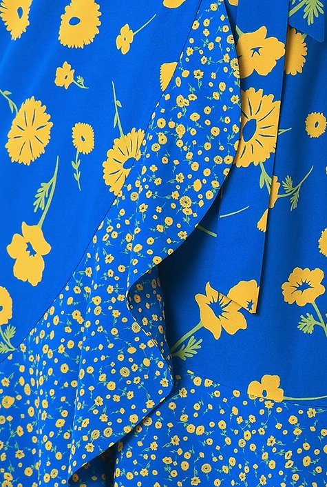 Shop Ruffle floral print crepe wrap dress | eShakti