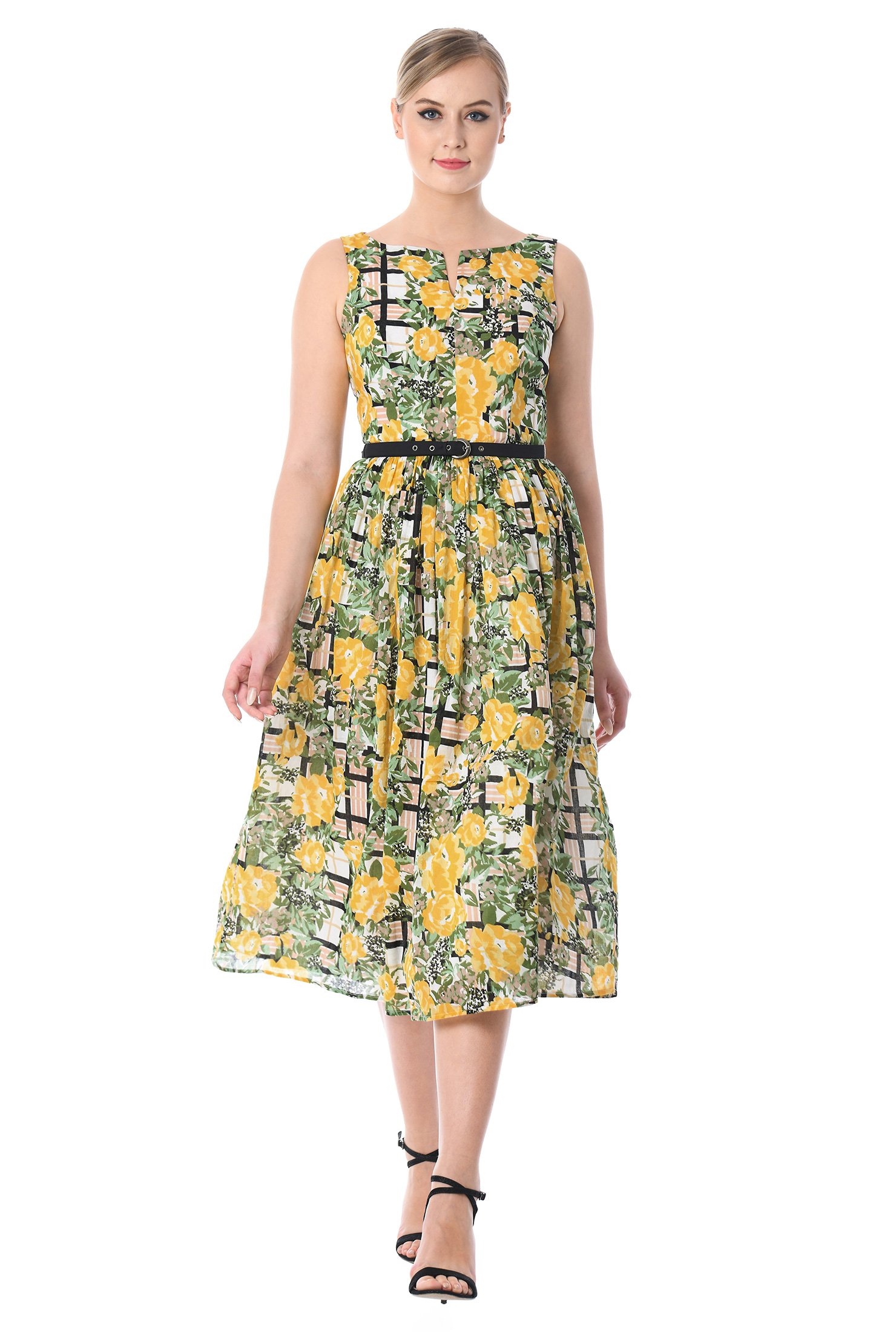 Shop Floral print cotton crinoline underlayer dress | eShakti