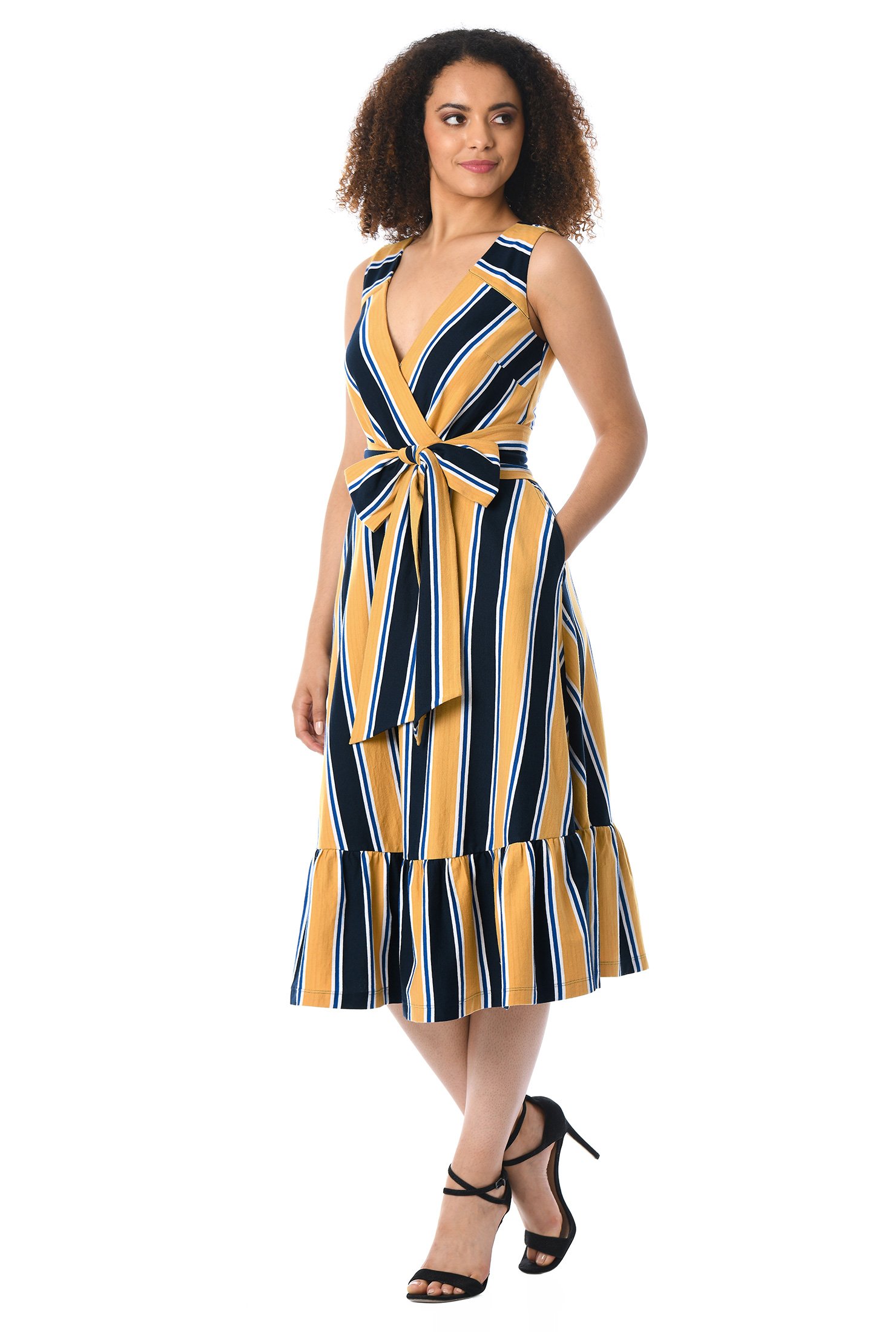 Shop Stripe jersey knit surplice midi dress | eShakti