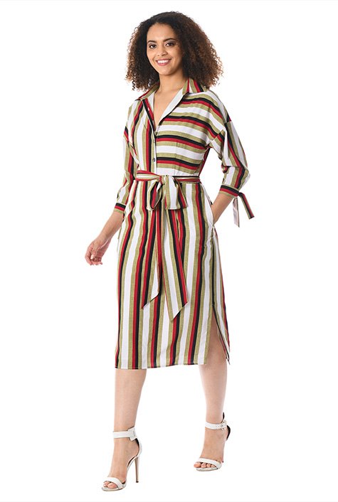 Shop Stripe print crepe sash shirtdress | eShakti