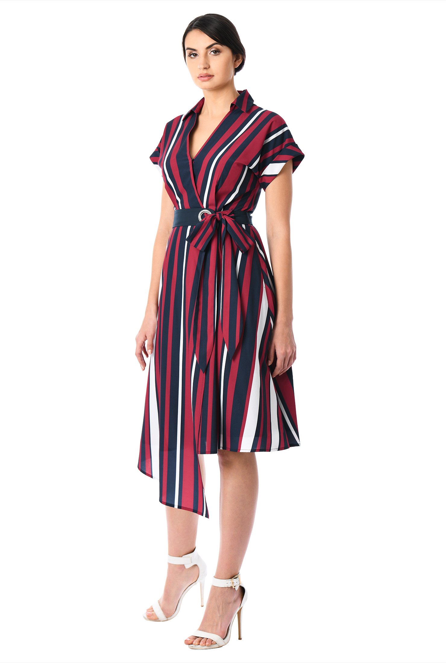 Shop Stripe print crepe faux-wrap dress | eShakti