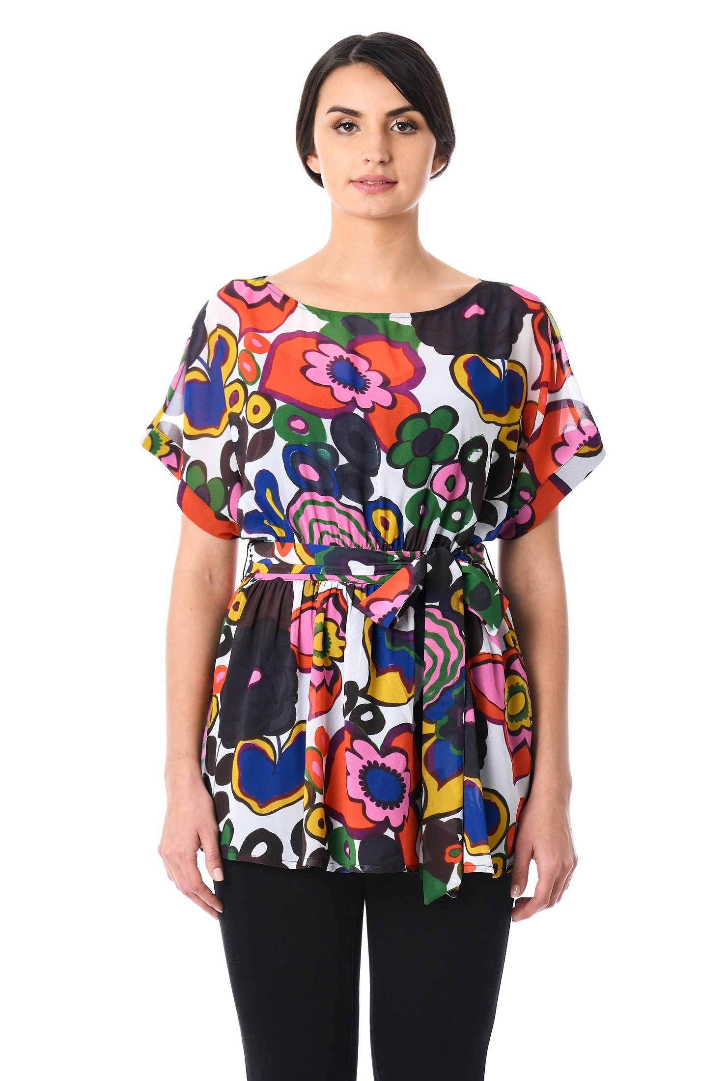 Shop Dolman sleeve floral print georgette top | eShakti
