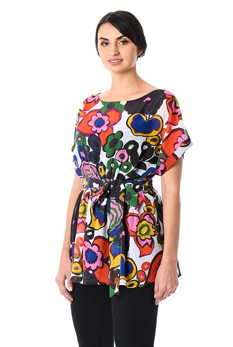 Shop Dolman sleeve floral print georgette top | eShakti