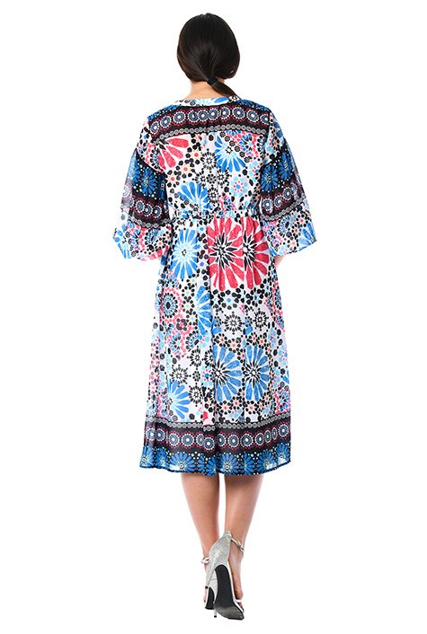 Shop Tile print ruched sleeve georgette dress | eShakti