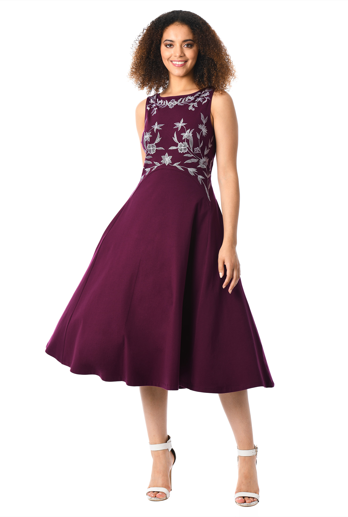 Shop Floral embellished cotton knit dress eShakti