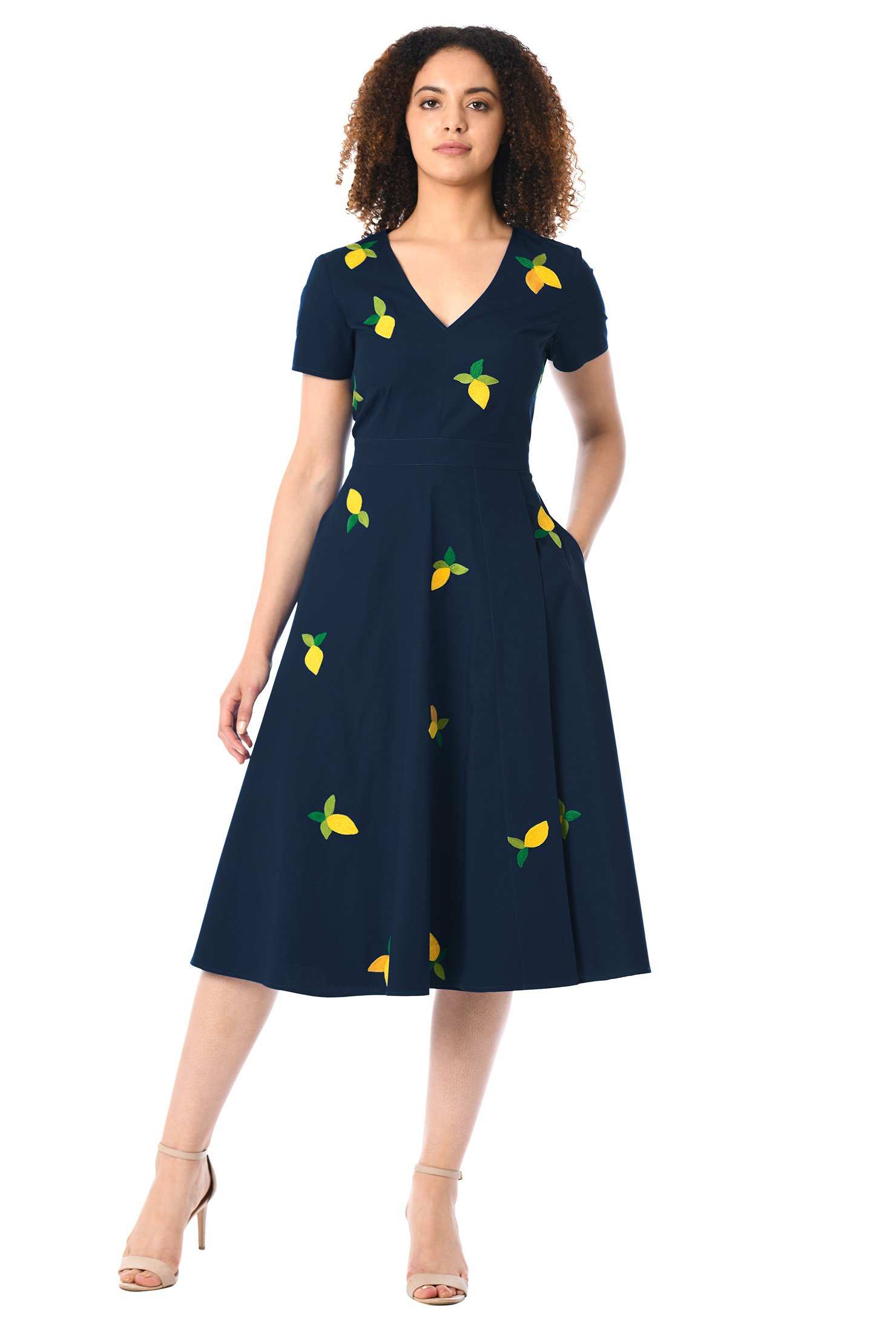 Shop Lemon embellished poplin dress | eShakti