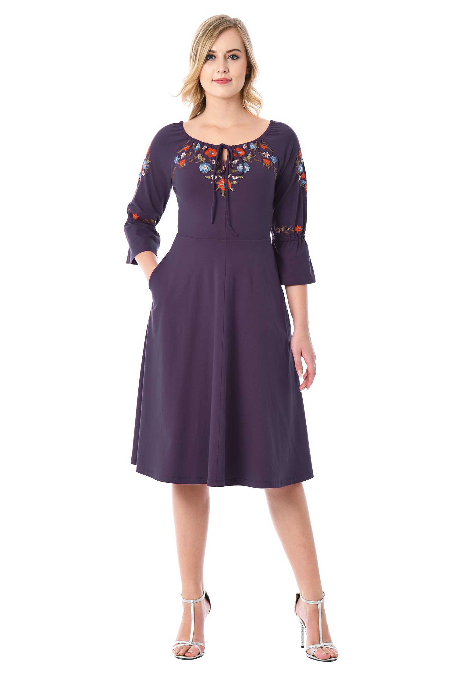 Shop Floral embellished cotton knit dress eShakti