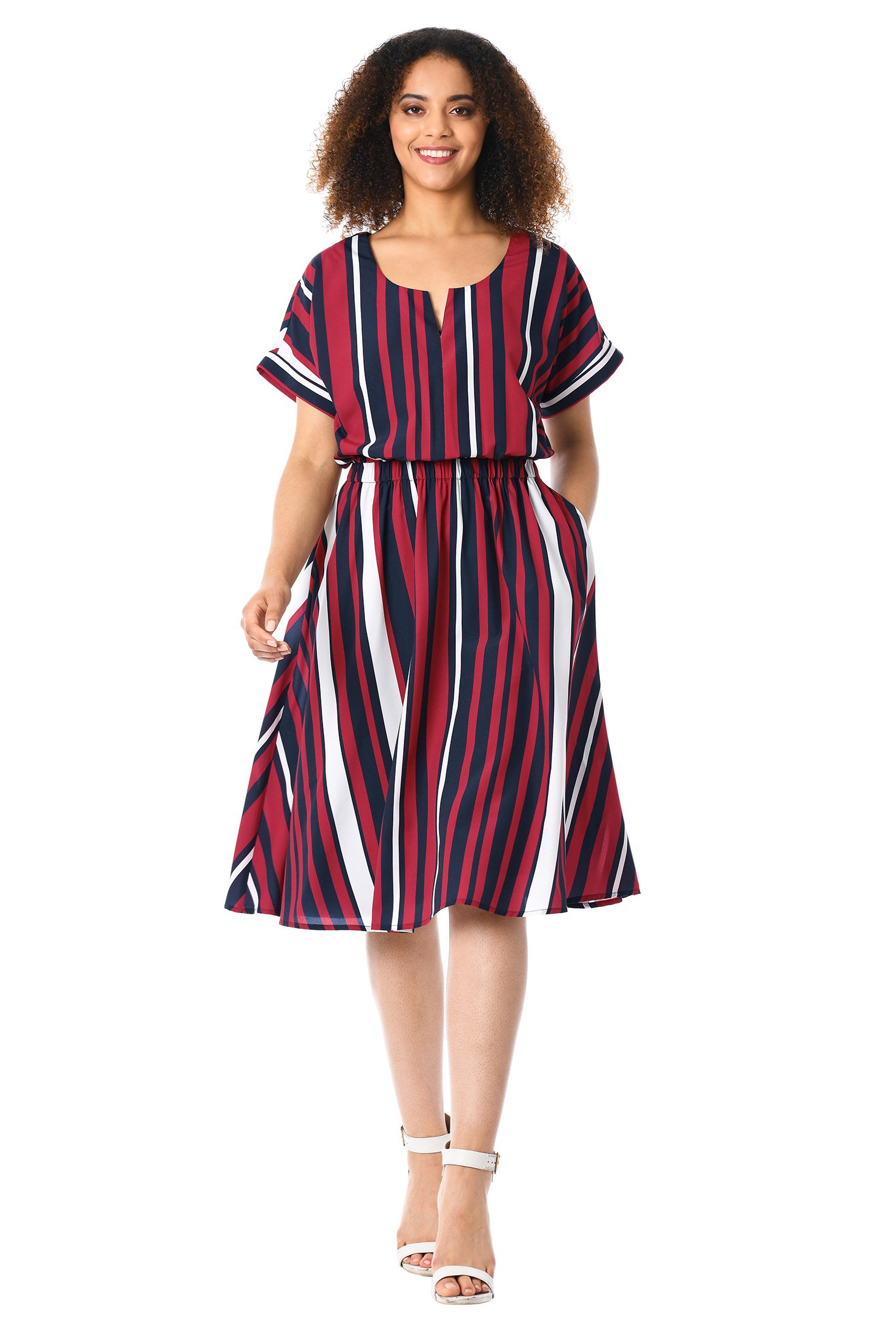 Shop Stripe print crepe elastic waist blouson dress | eShakti