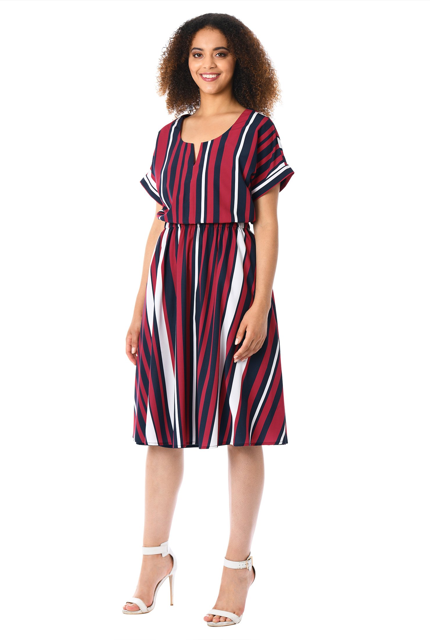 Shop Stripe print crepe elastic waist blouson dress | eShakti