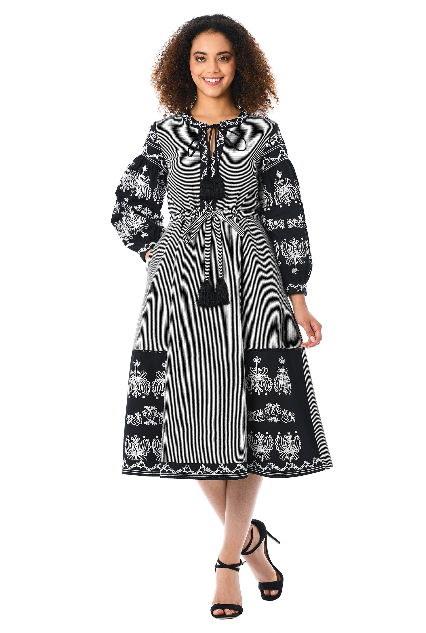 Shop Embellished stripe cotton knit dress eShakti