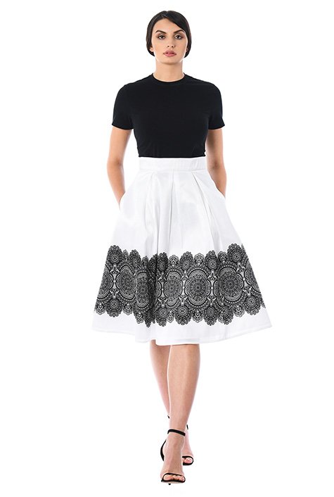 Shop Graphic lace print dupioni pleat skirt | eShakti