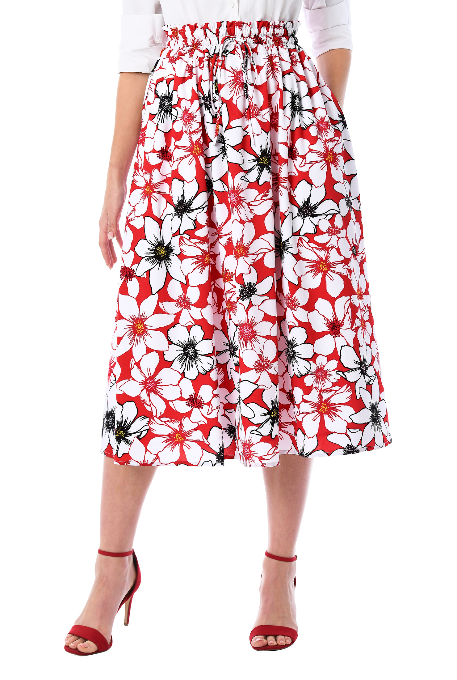 Shop Floral print crepe paperbag waist skirt eShakti