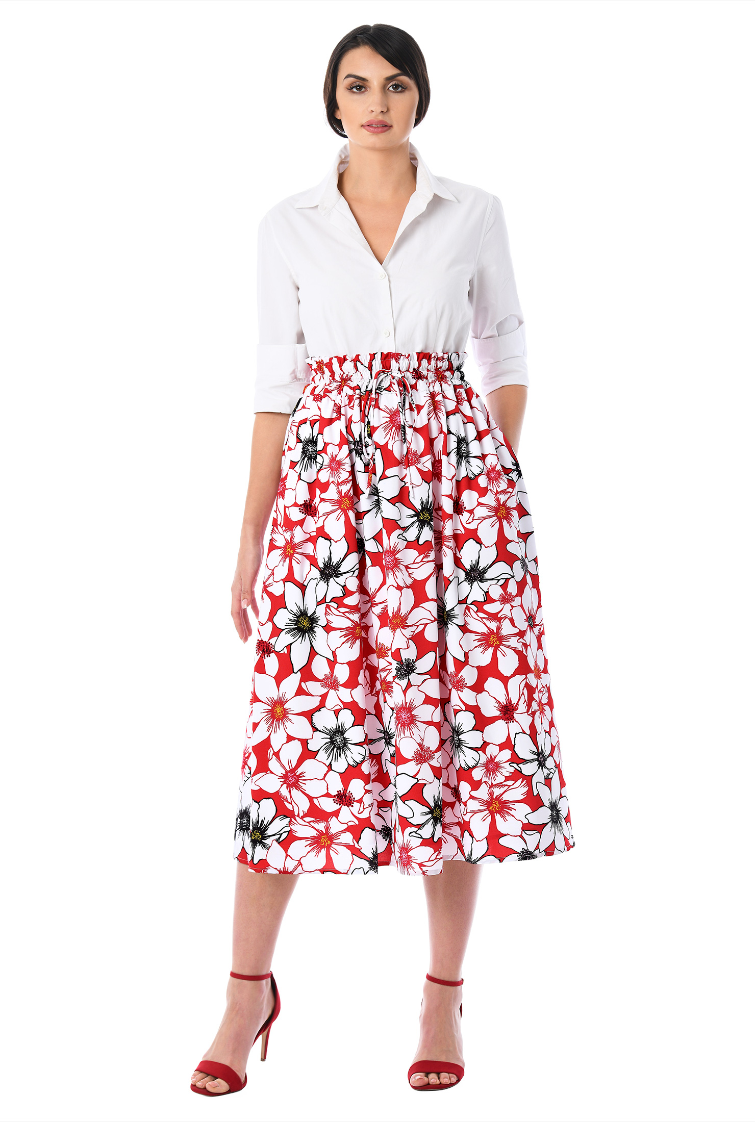 Shop Floral print crepe paperbag waist skirt eShakti