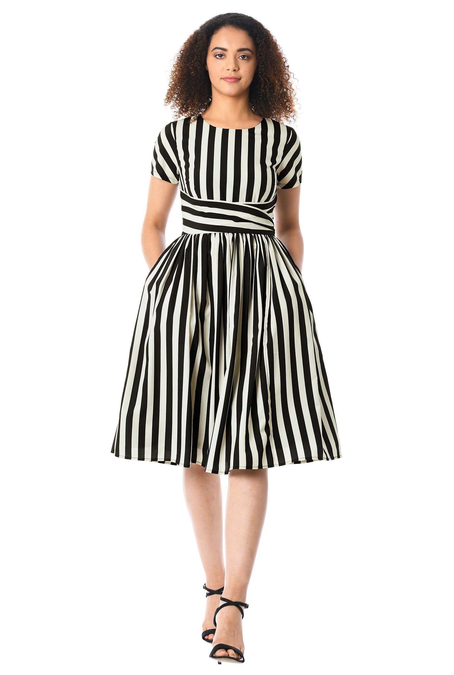 Shop Stripe print crepe asymmetric waist dress | eShakti