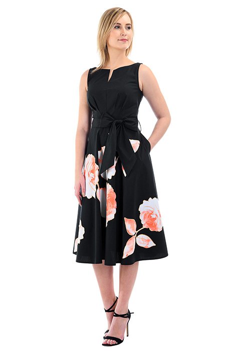 Shop Floral applique cotton poplin midi dress | eShakti