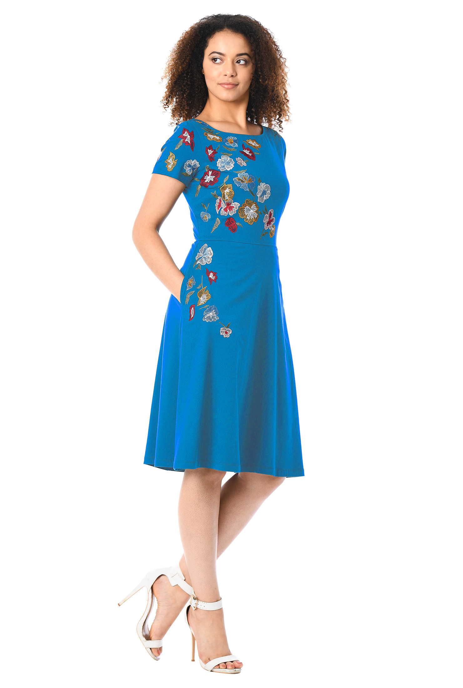 Shop Floral embellished cotton knit dress eShakti