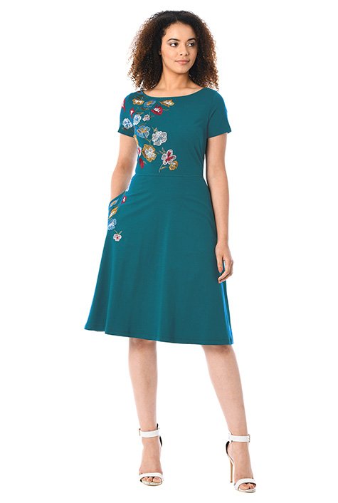 Shop Floral embellished cotton knit dress | eShakti