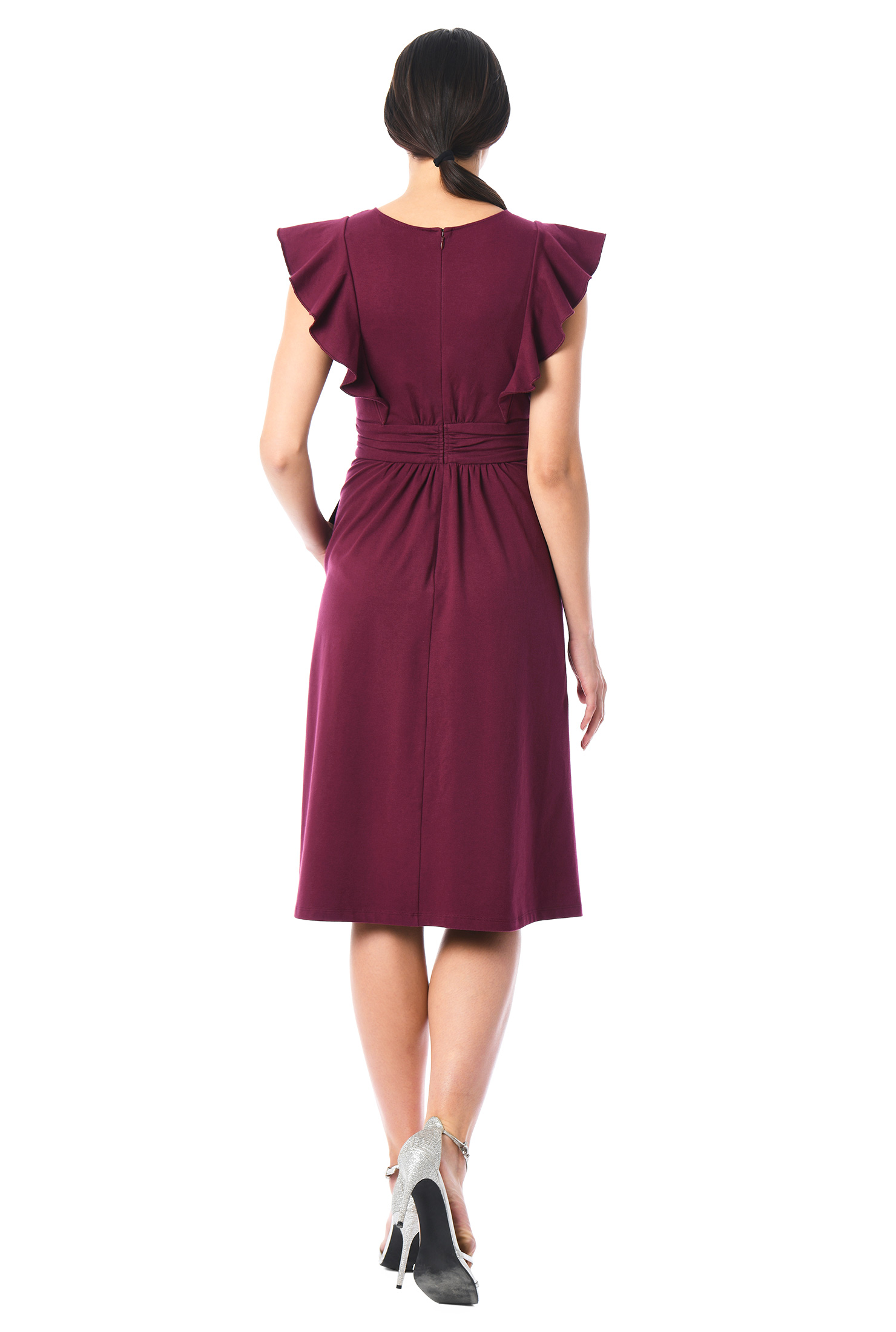 Shop Ruffle sleeves cotton knit dress eShakti