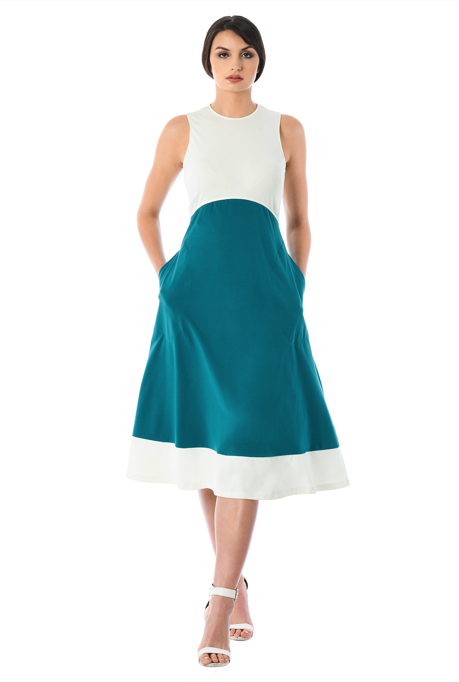 Shop Colorblock cotton knit empire waist dress eShakti