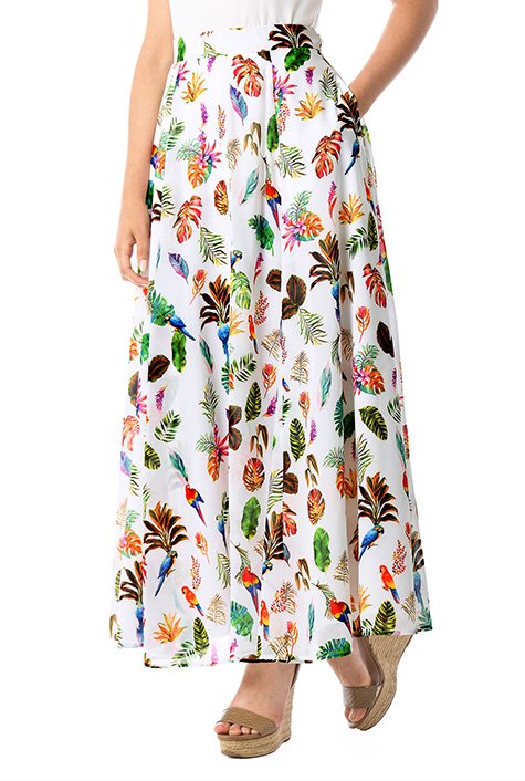 Shop Parrot print georgette maxi skirt | eShakti