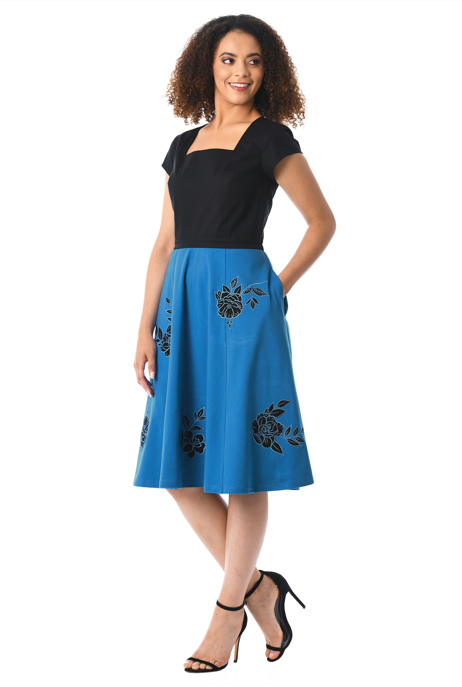 Shop Floral aplique mixed media dress eShakti