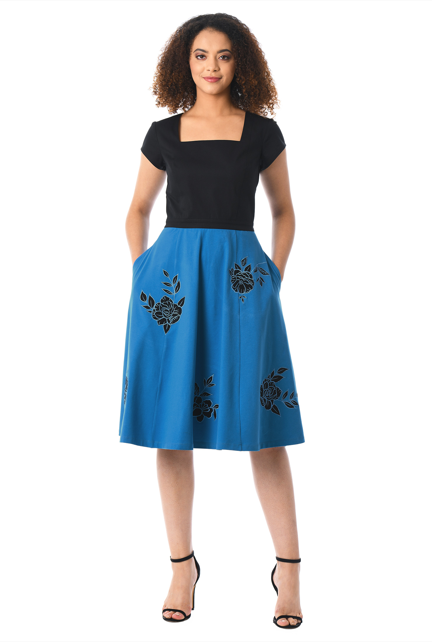 Shop Floral aplique mixed media dress eShakti