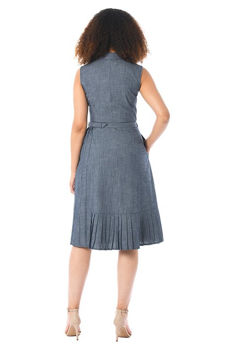 Shop Cotton chambray pleated wrap dress | eShakti