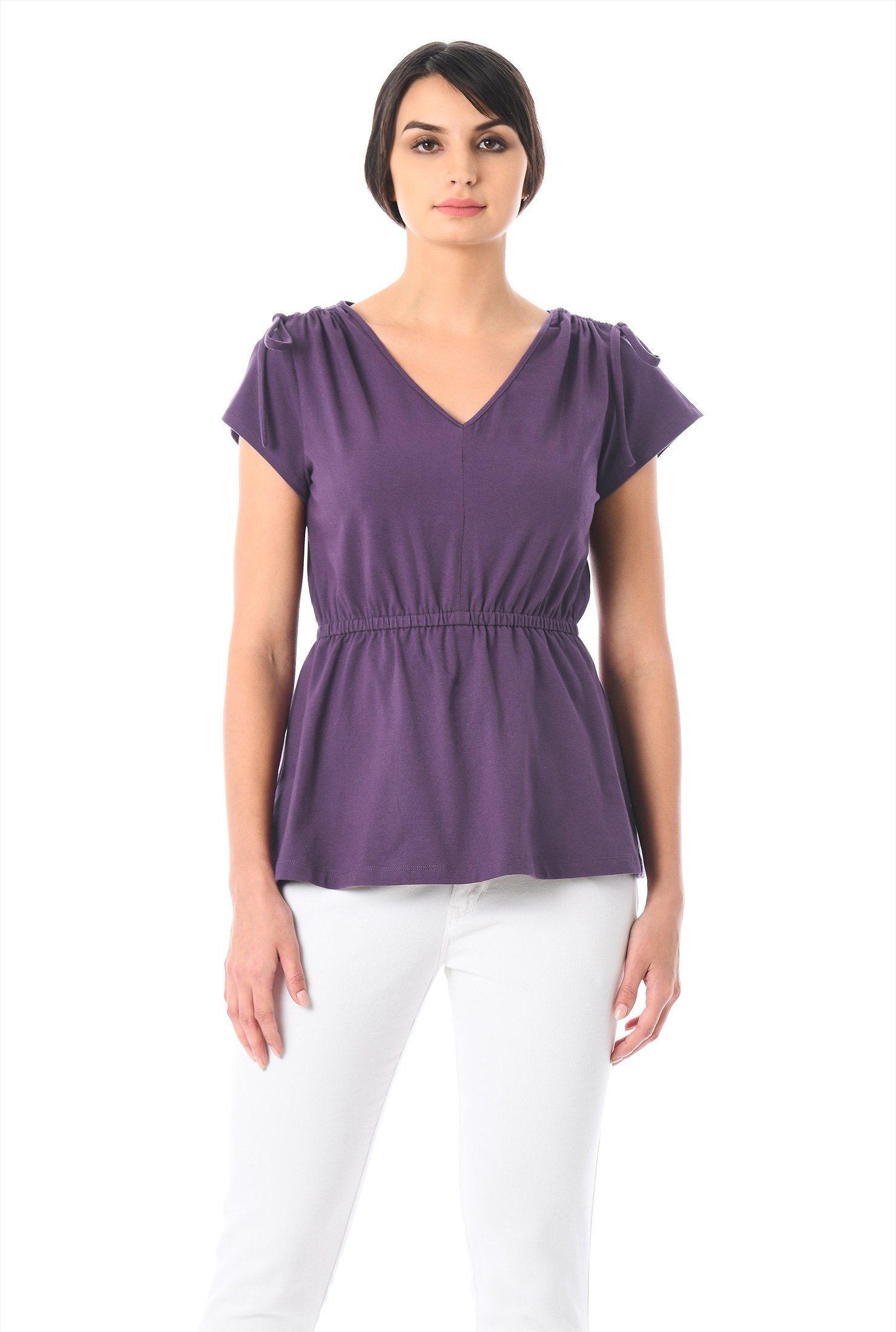 Shop Shoulder ties cotton knit top | eShakti