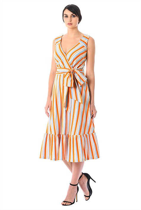 Shop Stripe jersey knit surplice midi dress | eShakti