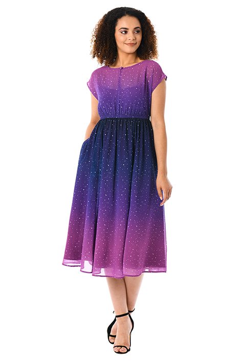 Mid Calf Purple Ombre Cocktail Dress