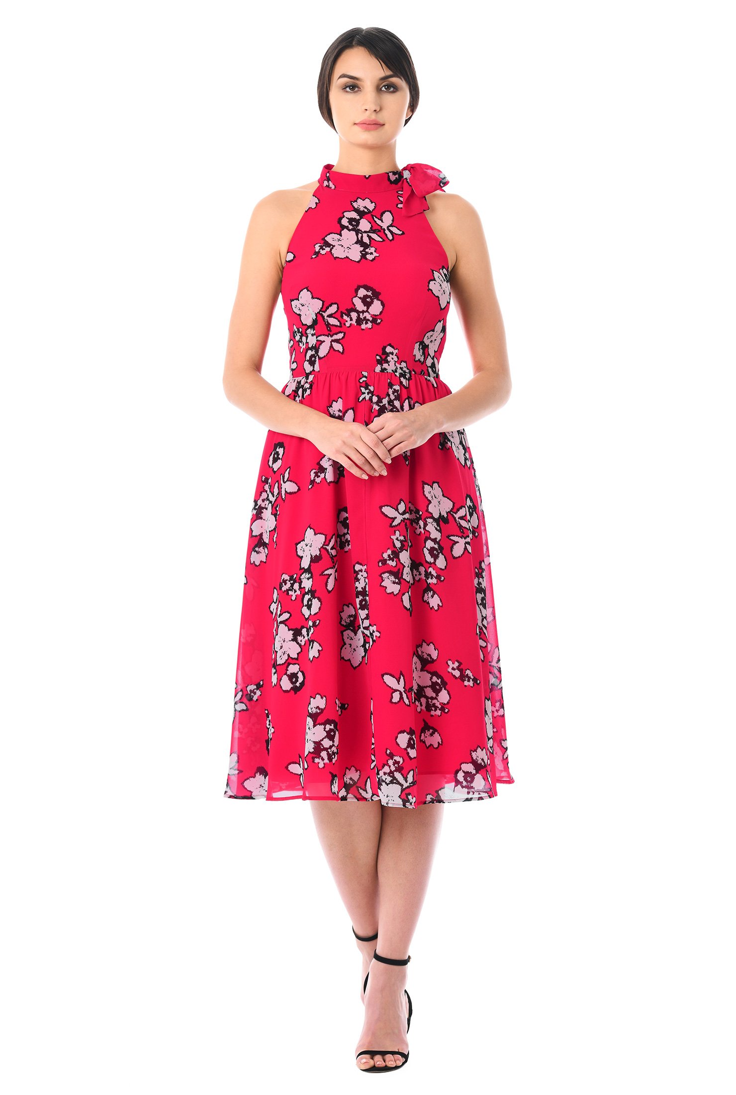 Shop Graphic floral print georgette halterneck dress | eShakti
