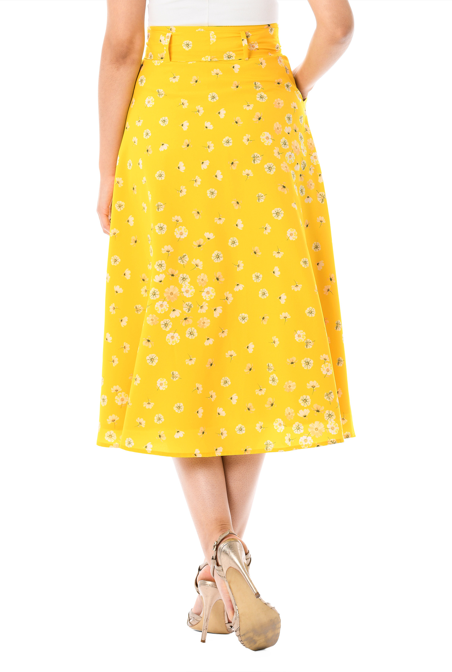 Shop Floral print crepe paperbag waist skirt eShakti