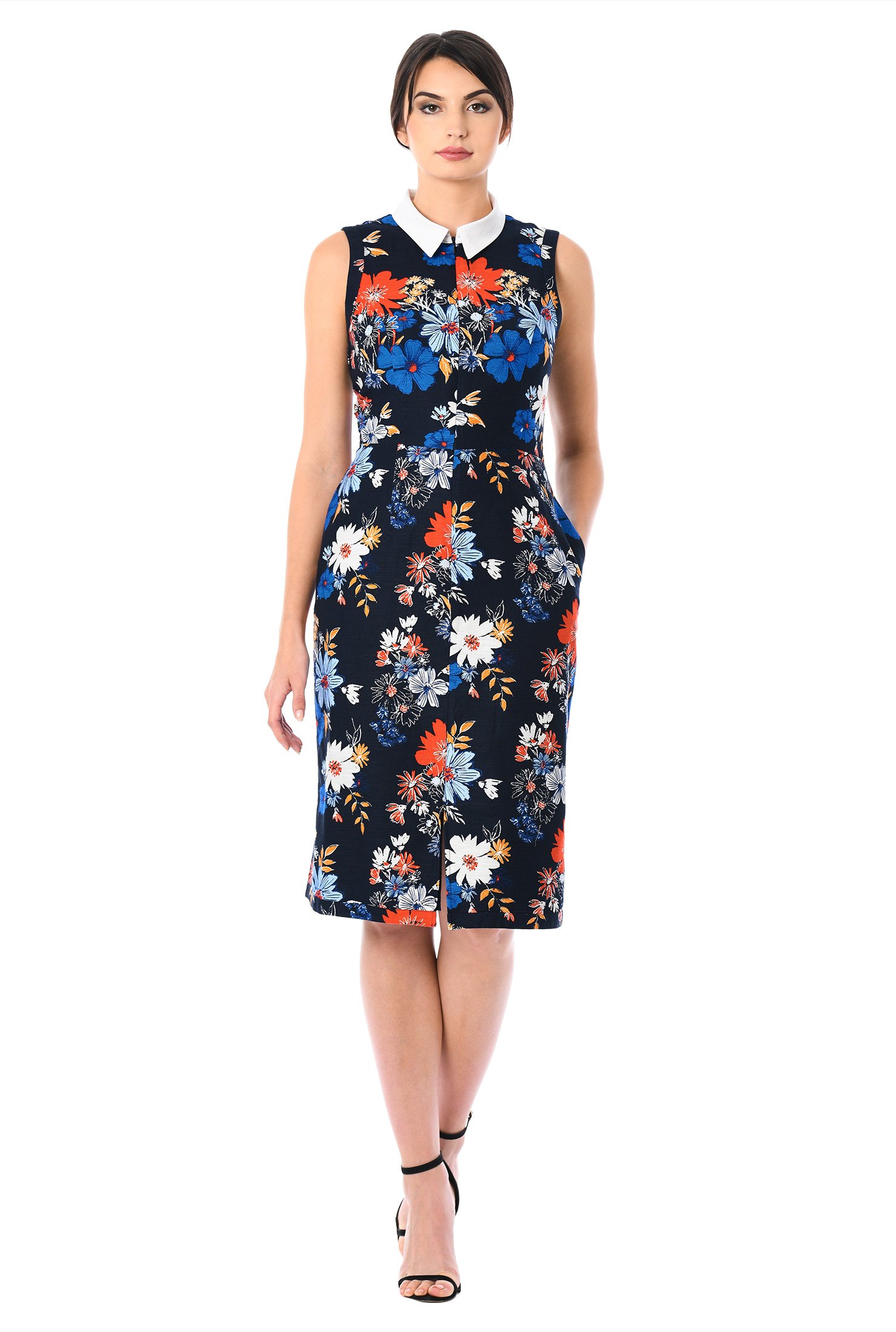 Shop Split neck floral print cotton sheath dress | eShakti