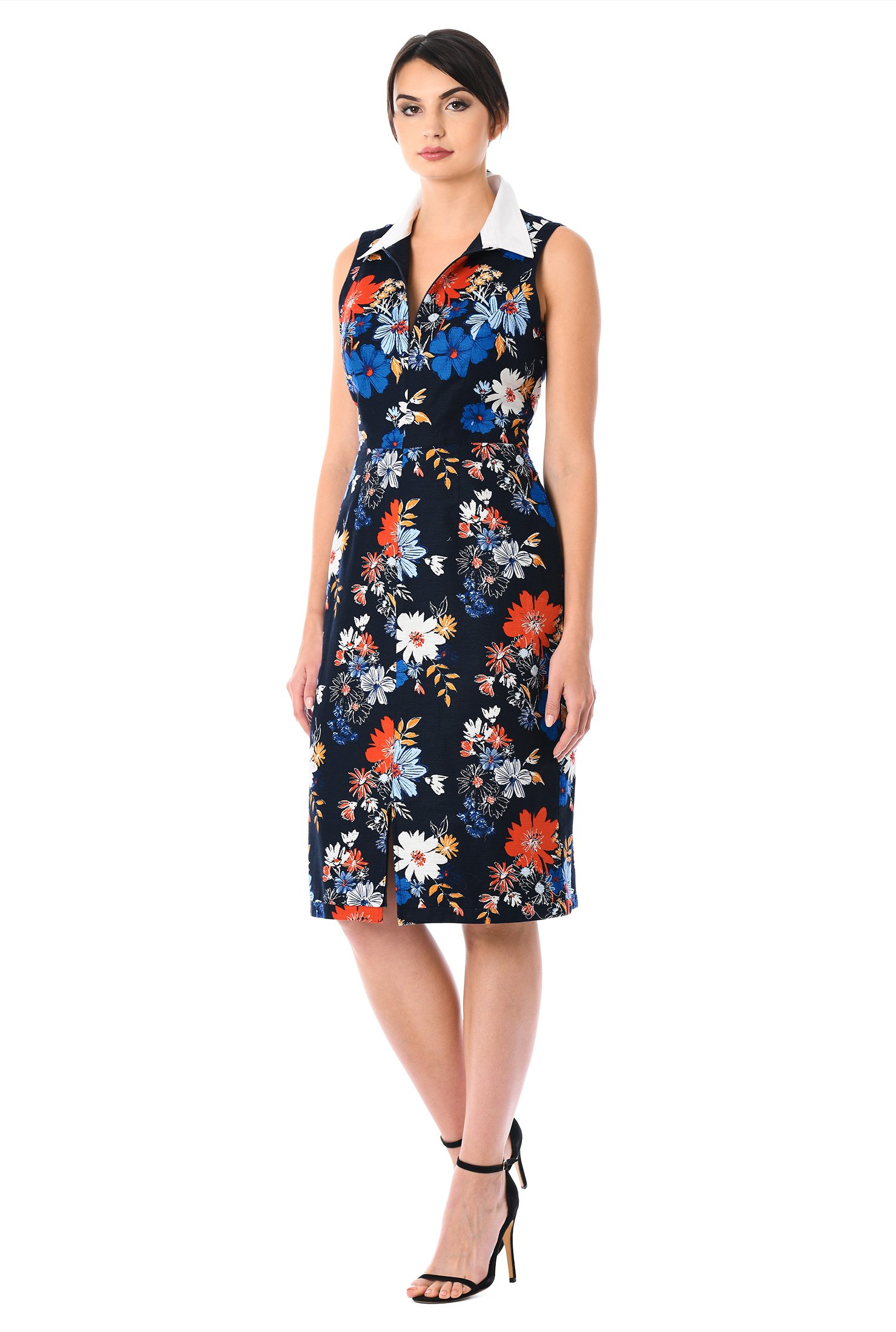 Shop Split neck floral print cotton sheath dress | eShakti