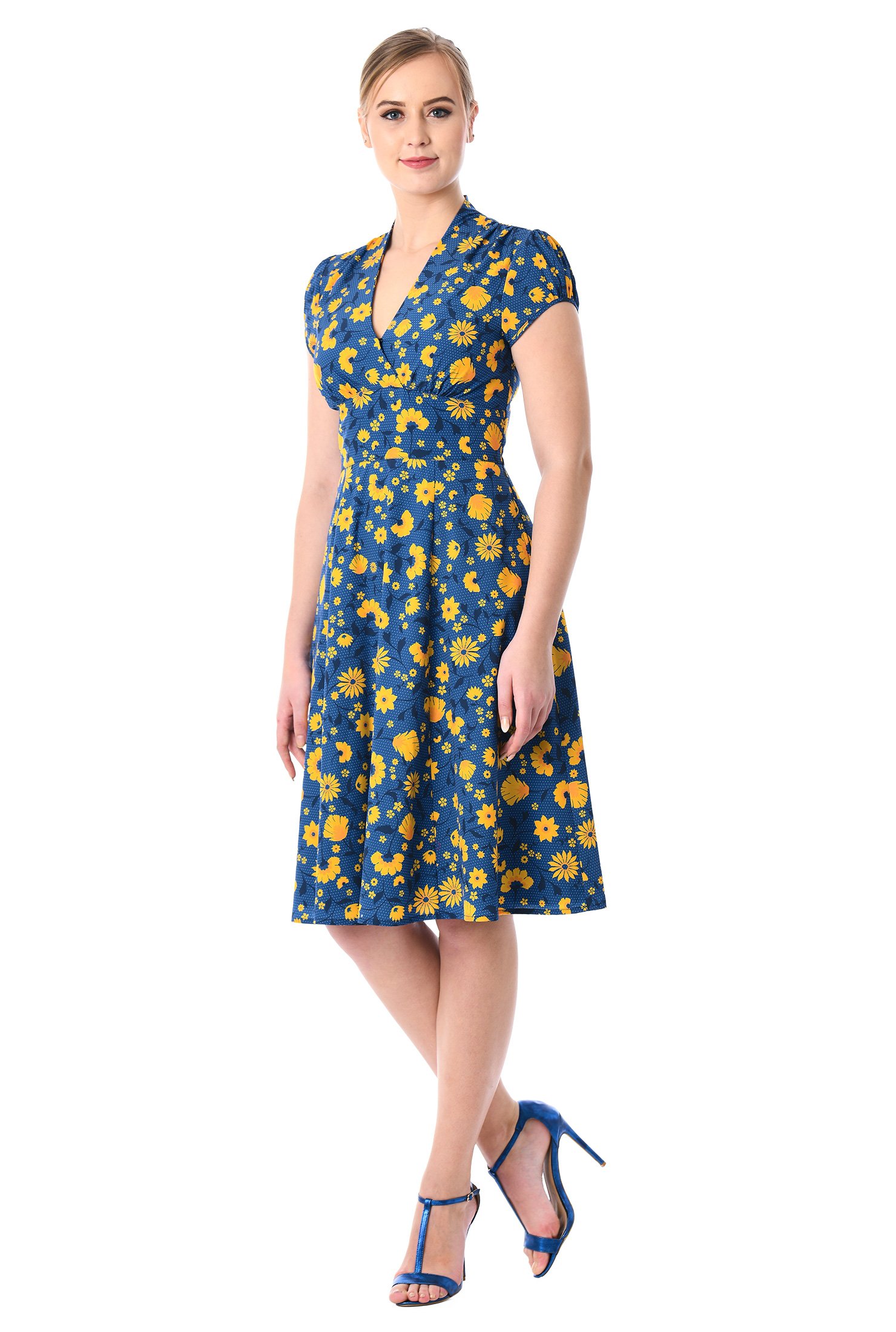 Shop Banded empire floral dot print crepe dress | eShakti
