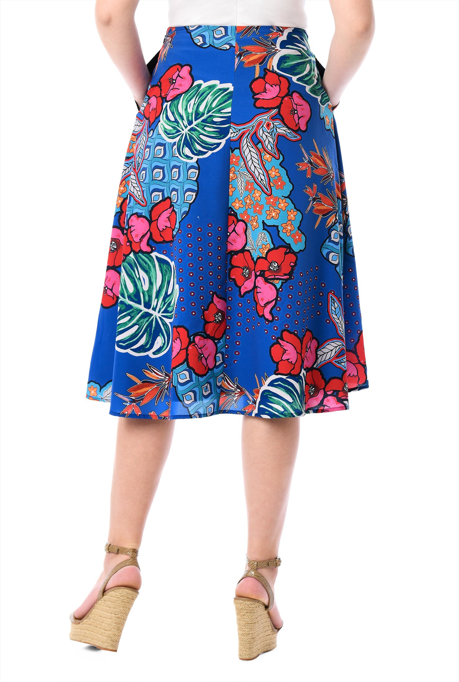 Shop Tropical print crepe faux wrap skirt | eShakti
