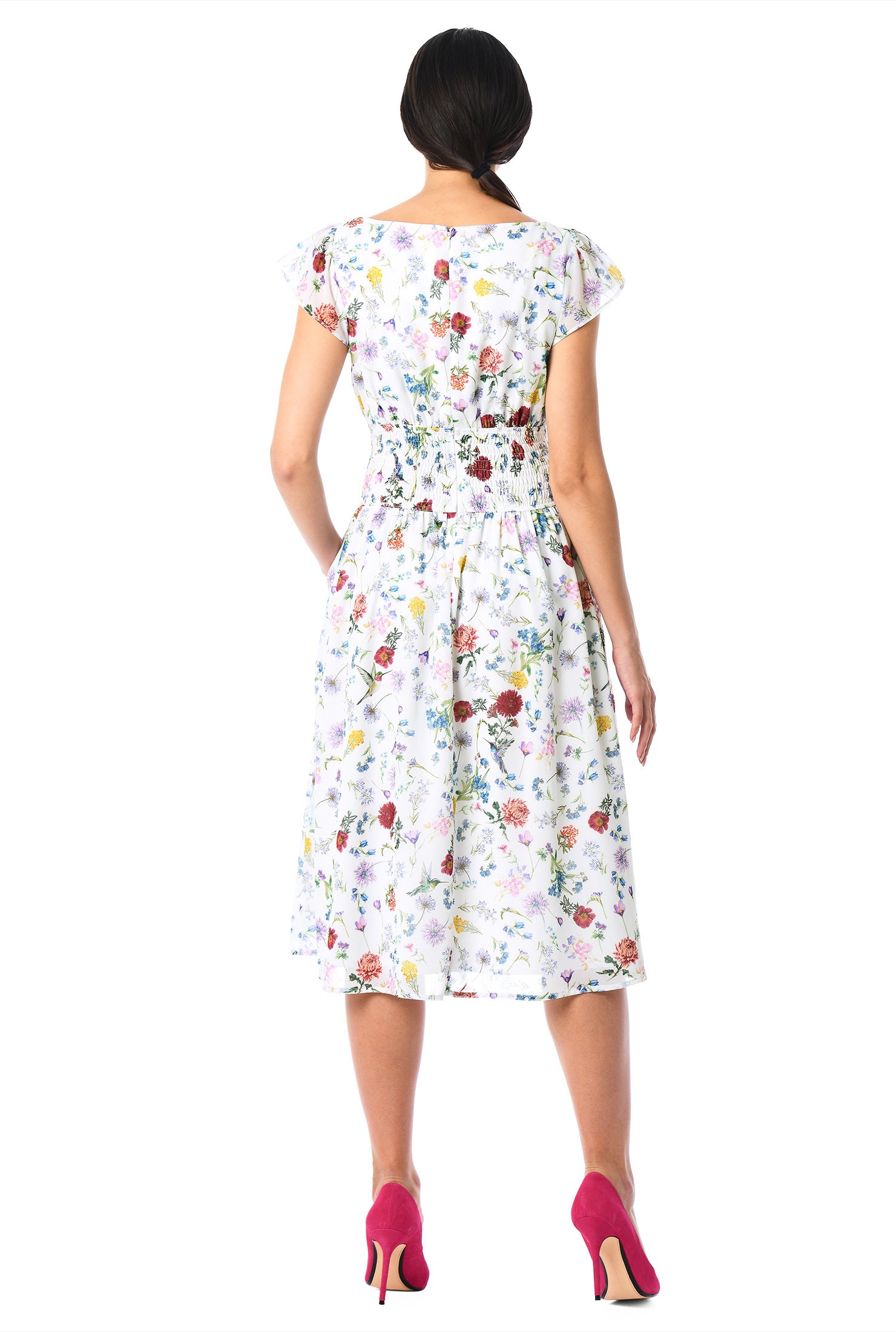 Shop Flutter sleeve floral print georgette dress | eShakti